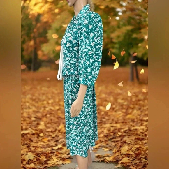 Vintage 80’s Breli Originals abstract teal collegiate intern Dress made in USA-L - Picture 8 of 11